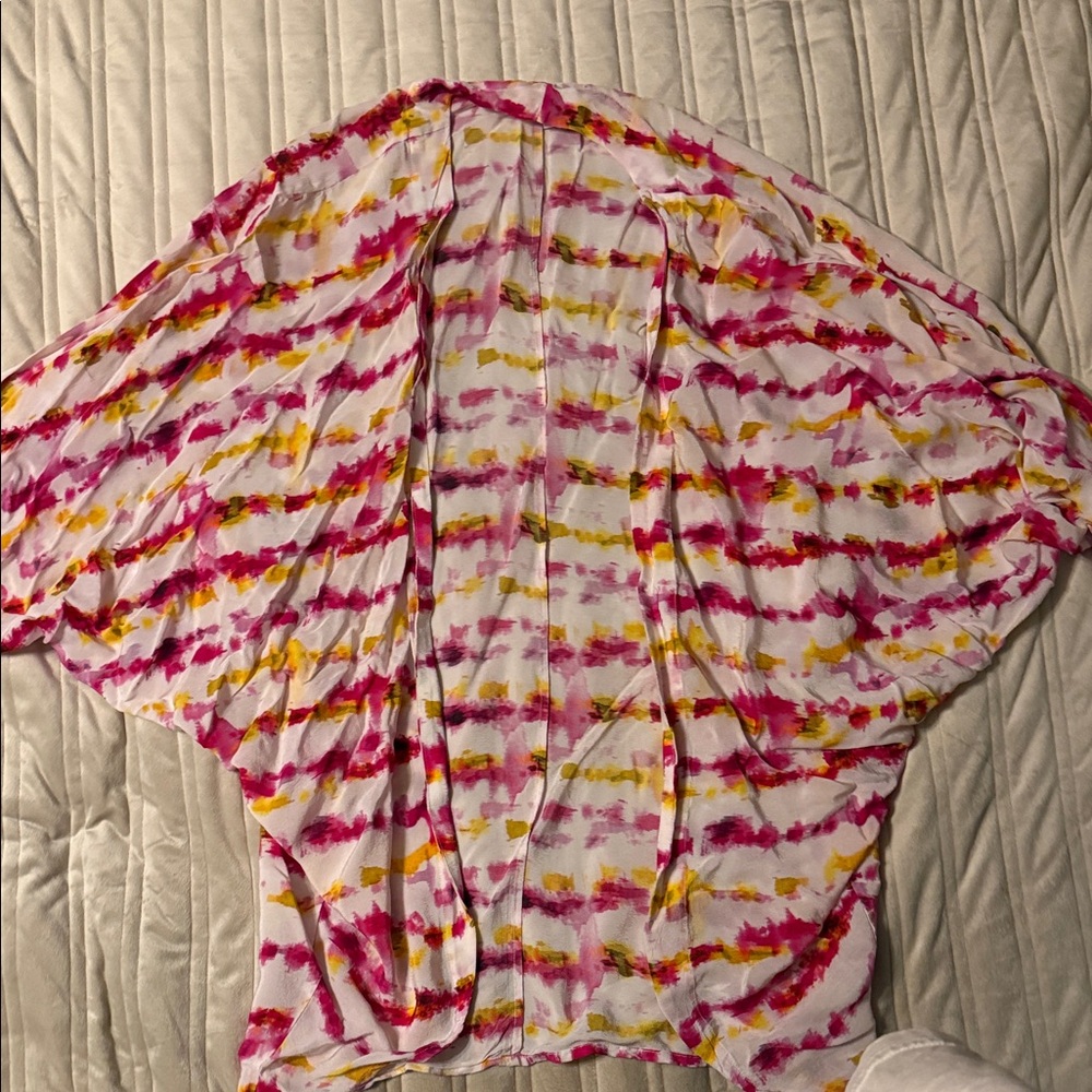 Anthropology Lightweight Tie-Dye Pink & Yellow Draped Kimono